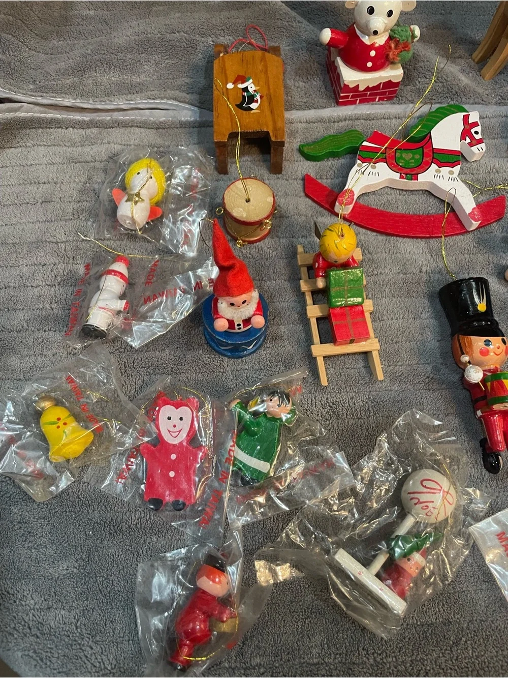 Vintage Christmas Wood Ornaments Mouse Soldier Snowman Lot